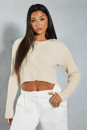 MissPap Womens Rib Knit Wide Sleeve Cropped Cardigan - viscose - Size Medium