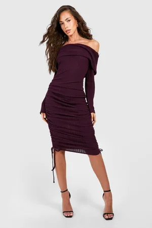 Boohoo Womens Textured Rib Ruched Drawstring Midi Dress - - Size 8 UK