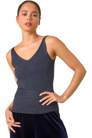 Roman Womens Petite Ribbed Shimmer Knit Vest - - Size 14 UK