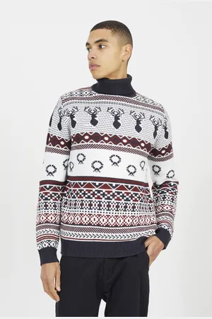 Brave Soul Mens Roll Neck Knitted Jumper With Fairisle Pattern - - Size Small
