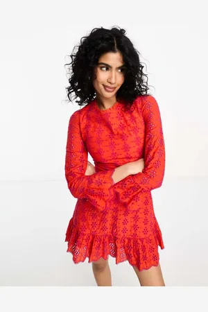 Never Fully Dressed Womens lace up back broderie mini dress in and pink - Size 16 UK