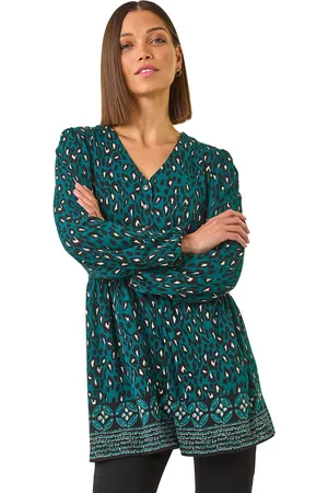 Roman Womens Abstract Printed V-Neck Tunic Top - - Size 14 UK