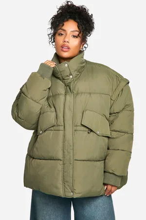 Boohoo Womens Plus Contrast Collar Oversized Puffer Jacket - Polyamide - Size 18 UK