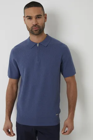 Threadbare Mens Textured Front Quarter Zip Knitted Polo - Size Small