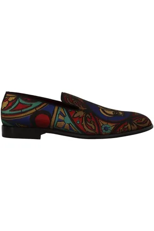 Dolce & Gabbana Mens Multicolor Jacquard Crown Slippers Loafers Shoes - Silk - Size EU 39