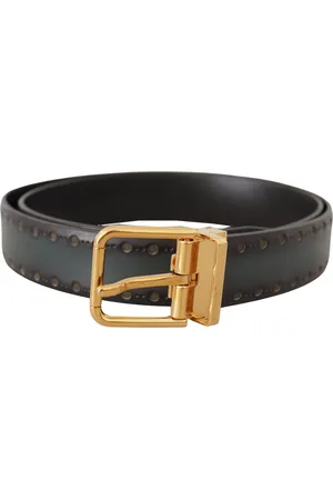 Dolce & Gabbana Mens Perforated Leather Brass Metal Belt - Size 90 cm
