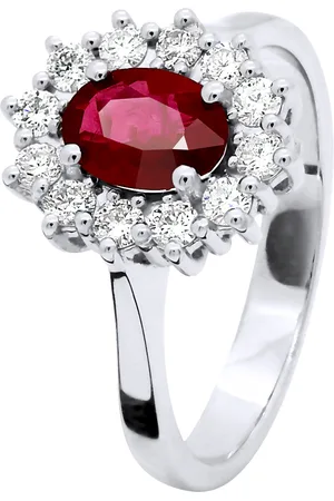 Diadema Womens - Ring - Ruby surrounded by Diamonds - White Gold - - Size L 1/2