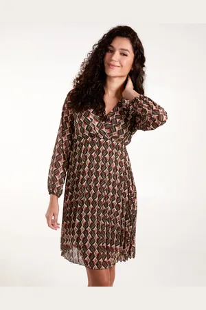 Blue Vanilla Womens Geometric Print Wrap Front Pleated Dress - - Size Large