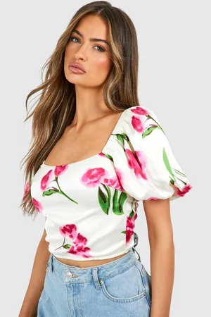 Boohoo Womens Floral Printed Puff Sleeve Corset - - Size 6 UK