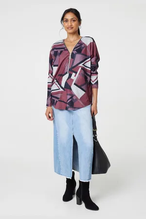 Izabel London Womens Geo Print Zip Front Relaxed Top - Size 10 UK
