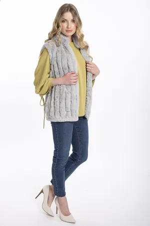 Jayley Womens Faux Fur Suede Vertical Stripe Gilet - - One Size