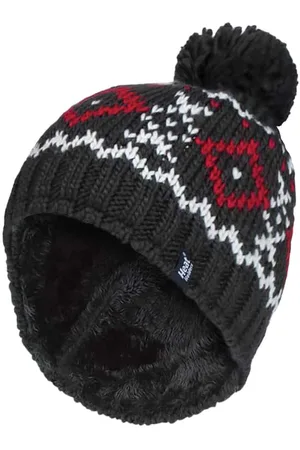 Heat Holders Mens Fleece Lined Thermal Winter Warm Beanie Bobble Hat with Pom Pom - - One Size