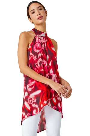 Roman Womens Sleeveless Swirl Print Halter Neck Top - - Size 18 UK