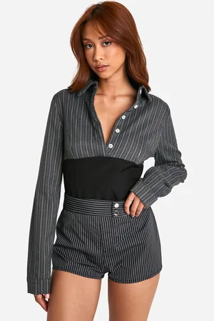Boohoo Womens Pinstripe Corset Shirt - - Size 14 UK