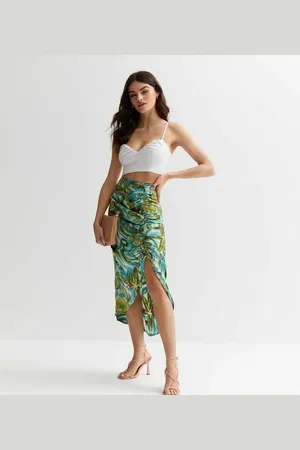 Gini London Womens Tropical print Ruched Front Midi Skirt - Size 8 UK