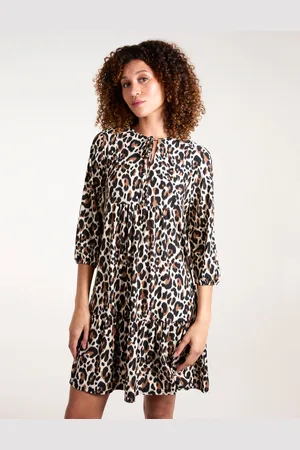 Blue Vanilla Womens Leopard Print Tie Smock Mini Dress - - Size Small