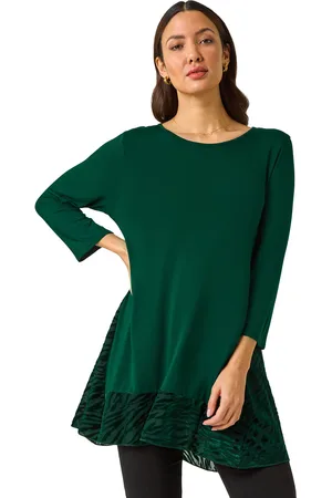 Roman Womens Velvet Animal Print Hem Tunic Top - - Size 10 UK
