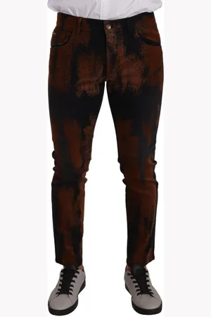 Dolce & Gabbana Mens Black Brown Tie Dye Cotton Skinny Denim Jeans material_cotton - Size IT 48 (Mens)