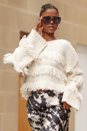 Quiz Womens Knit Fringe Detail Jumper - Size Large