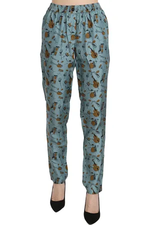 Dolce & Gabbana Womens Musical Instruments Print Tapered Pants - Silk - Size IT 36 (Women