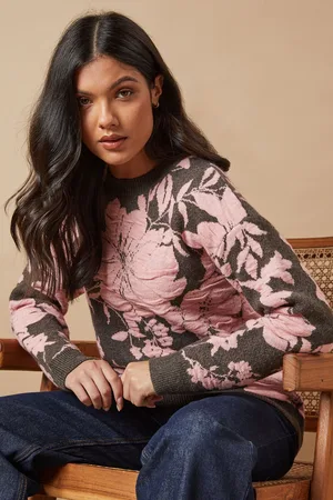 Oasis Womens Floral Jacquard Crew Neck Jumper - - Size Small