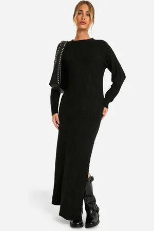 Boohoo Womens Soft Rib Knit Side Split Midaxi Dress - Nylon - Size Medium