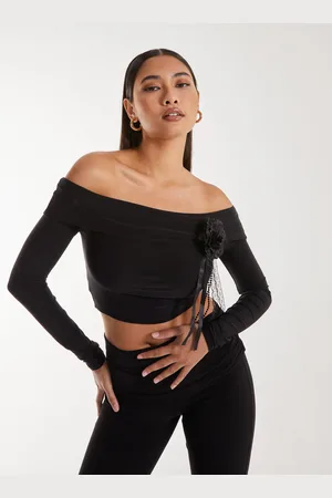 Pink Vanilla Womens Corsage Detail Bardot Long Sleeve Top - - Size Medium