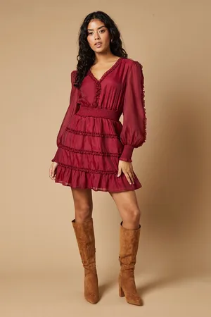 Oasis Womens Petite Plain Organza Ruffle Detail Mini Dress - - Size 14 UK