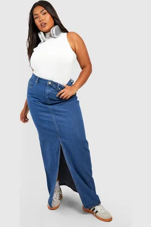 Boohoo Womens Plus Denim Split Front Maxi Skirt - Cotton - Size 28 UK