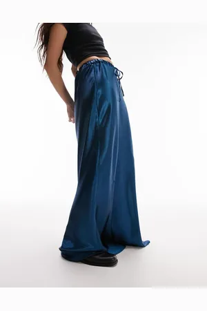 Topshop Womens liquid look satin bias maxi skirt in sapphire-Green - - Size 8 UK