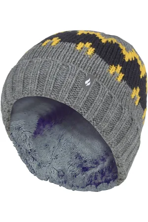 Heat Holders Boys Thick Ribbed Woven Knitted Soft Pom Pom Bobble Beanie Hat - Pebble Melange/ /Navy - Size 7-10Y