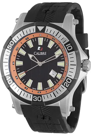 Calibre Mens Hawk Date Swiss Made Movement Watch Rubber Strap /Orange Dial - One Size
