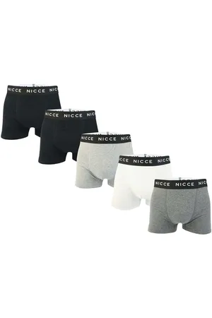 Nicce London Mens Haunton 5 Pack Boxer Shorts in Black Grey White Cotton - Size Large