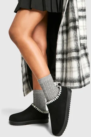 Boohoo Womens Contrast Stitch Cosy Mules - - Size UK 3