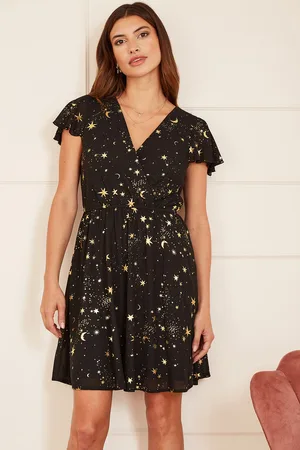 Mela Womens Foil Star Print Wrap Skater Dress - Size 10 UK