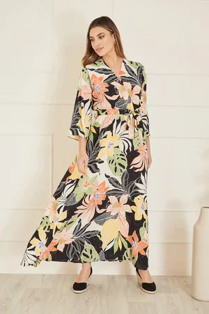 Mela Womens Black Tropical Print Wrap Midi Dress - viscose - Size 16 UK