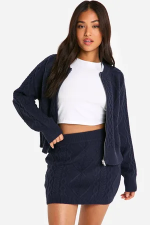 Boohoo Womens Petite Cable Knit Zip Through Cardigan And Mini Skirt Co-ord - - Size X-Small