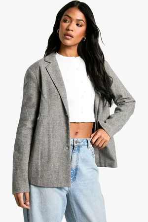 Boohoo Womens Tall Herringbone Wool Look Blazer - - Size 12 UK