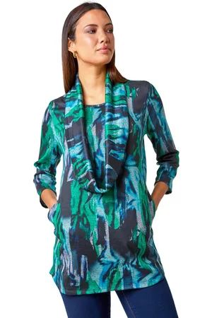 Roman Womens Marble Print Stretch Top with Snood - - Size 10 UK