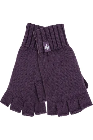 Heat Holders Womens Ladies Solid Knitted Fingerless Gloves