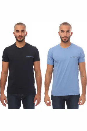 Emporio Armani Mens 2 Pack Crew Neck T-Shirts in black blue - Size Large