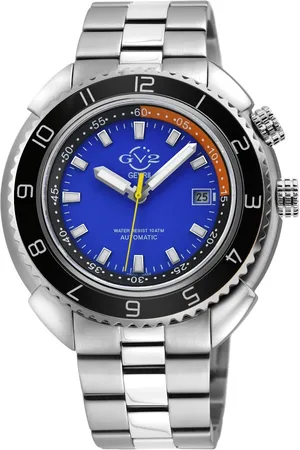 GV2 by Gevril Squalo Mens 42401 Swiss Automatic Blue Dial Stainless Steel Luminous Date Watch - - One Size