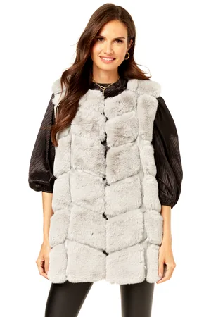 Gini London Womens Box Cut Faux Fur Gilet Jacket - - Size Medium/Large