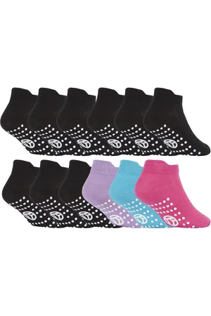 Sock Snob Girls 12 Pair Kids Low Cut Ankle Socks with Non Slip Sole - / Black Cotton - Size 4-6Y