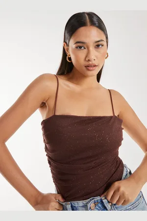 Pink Vanilla Womens Strappy Sparkle Mesh Bodysuit - Denim - Size 6 UK
