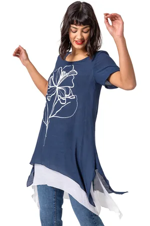 Roman Womens Floral Motif Print Asymmetric Tunic Top - - Size 10 UK