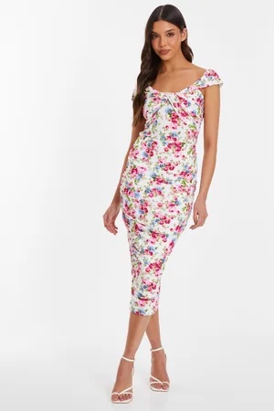 Quiz Womens Floral Bardot Midi Dress - Size 14 UK