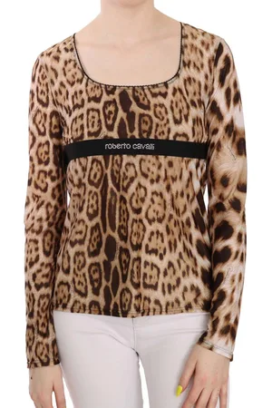 Roberto Cavalli WoMens Round Neck Leopard Top Blouse material_polyamide - Size IT 50 (Womens)