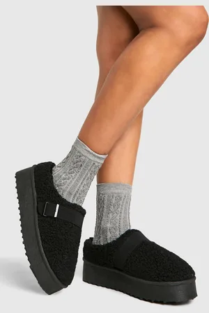 Boohoo Womens Platform Borg Buckle Detail Cosy Mules - - Size UK 6