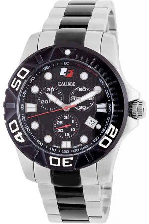 Calibre Mens Akron Swiss Made Movement Watch Two Tone Stainless Steel Strap Black Dial - - One Size